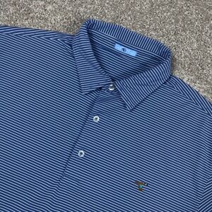 GenTeal Mens Performance Polo Shirt Blue White Micro Stripe Short Sleeve Large